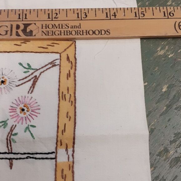 Vintage Embroidered Pillow cover with 2 scottie dogs watching a bird - Picture 5 of 5